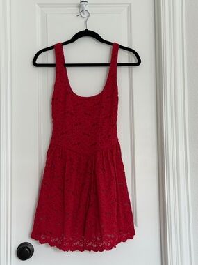Show Me Your MuMu Red Lace Sleeveless Fit-and-Flare Romper